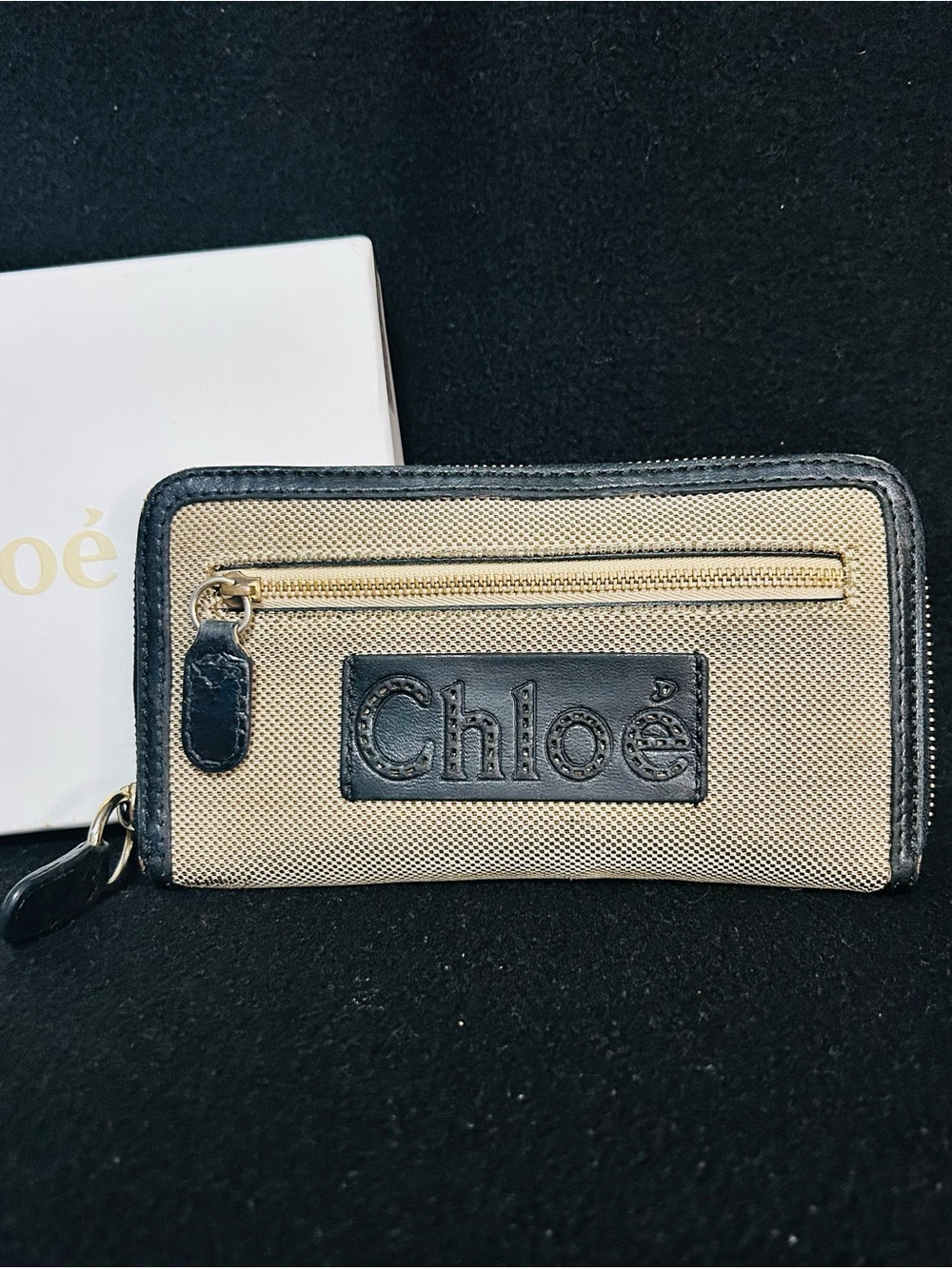 Chloé Beige Canvas and Black Leather Zip Wallet - Picture 2 of 9